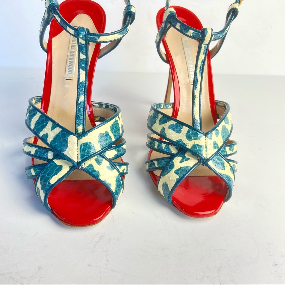 Nicholas Kirkwood red white blue green snakeskin sandals - Picture 4 of 9